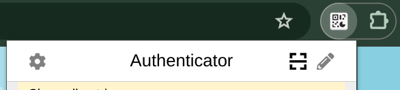 scr_2fa_extension_scanqrEen schermafbeelding van de 2fa browserextensie met een puzzelstuk icoontje en een potlood icoontje. 