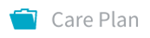 A blue folder icon with the text care plan next to it.