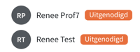 Een schermafbeelding van de pagina waar een client kan zien wie inzage heeft in een bepaald programma. Onder elkaar staan twee namen van professionals en daarachter een oranje label met de tekst Uitgenodigd.