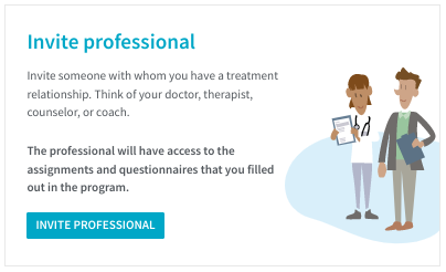 A screenshot of the form with which a client can invite another professional. The text says: Invite professional. Invite someone with whom you have a treatment relationship. There is a blue button with the text Invite professional.