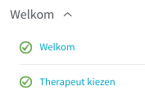 Een schermafbeelding van een deel van de inhoud van een programma. Voor de afgeronde stappen staat een groene cirkel met een vinkje erin.