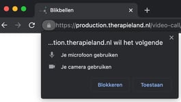 Een schermafbeelding van de melding die je krijgt in de browser als een applicatie gebruik wil maken van de camera en microfoon.