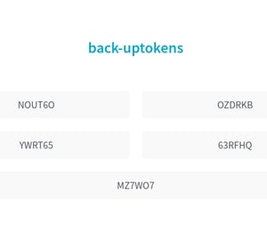 Een schermafbeelding met een voorbeeld van een aantal back-up tokens.