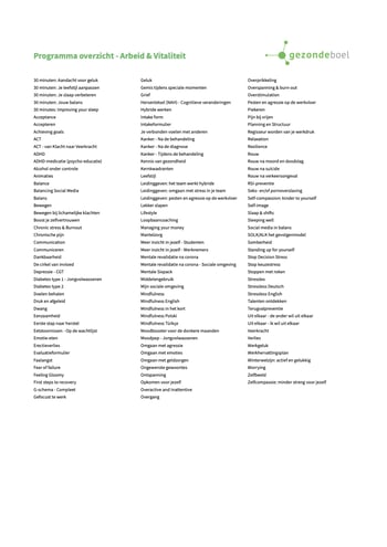 Programma overzicht Arbeid & Vitaliteit