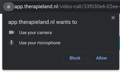 browser popup that says the website wants to use your camera and microphone. With block and allow buttons.